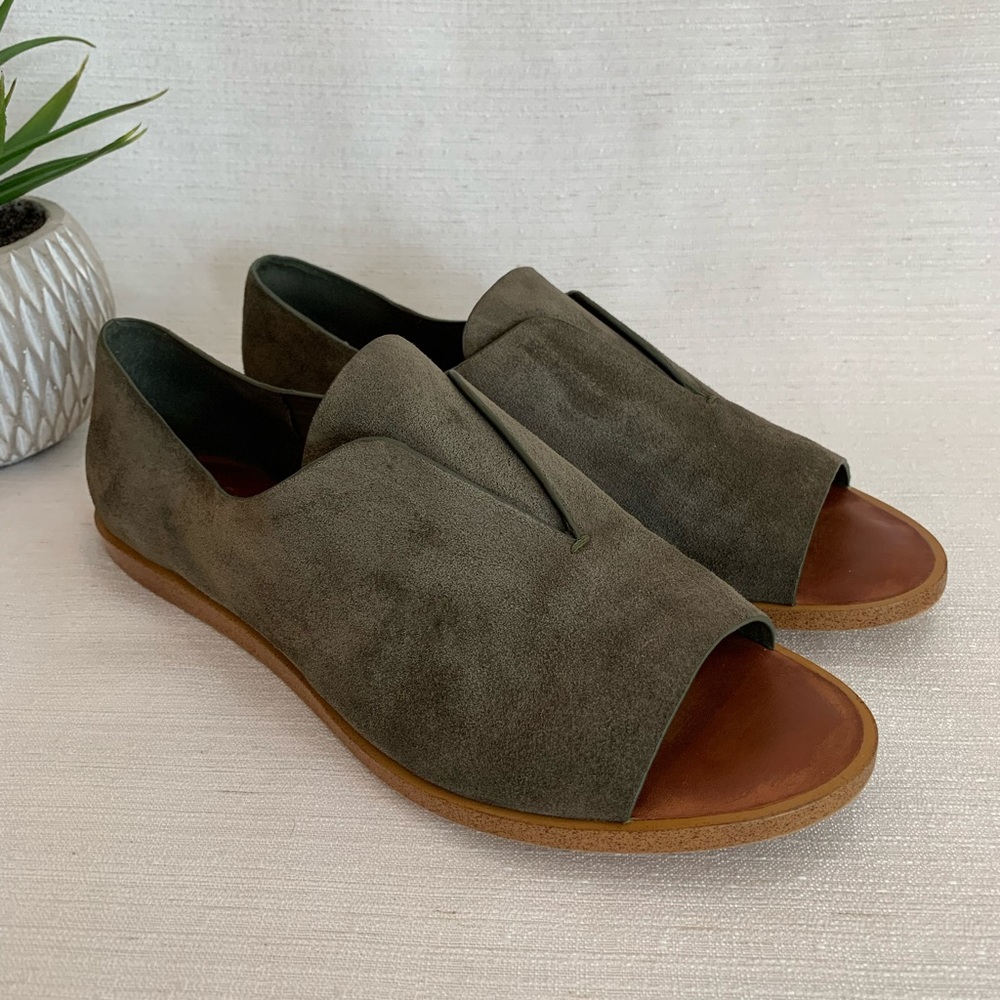 1. State Cassidee Olive Green Suede Leather Open Toe Slip On Flats Woman’s 8M